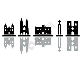 贝伦塔里斯本天际线摩天大楼城市白色城堡黑色建筑学地标景观插图建筑插画