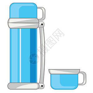 液体热水器瓶子烧瓶插图金属背景旅行咖啡绝缘杯子白色背景图片