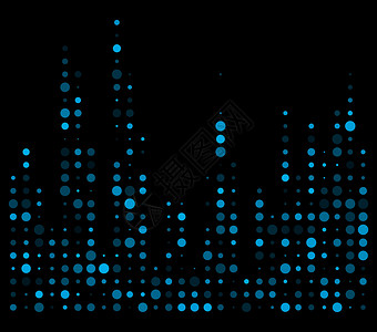点在蓝色点对等器 在黑色背面隔离的声波符号设计图片