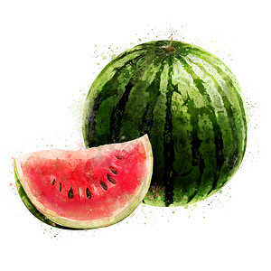 扁平画水果西瓜白色背景上的西瓜 它制作水彩画绘画果汁美食蜜饯厨房生态食物餐厅标签包装背景