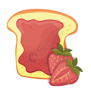 吃果冻烤面包片三明治红草莓果酱 早餐吃肉插画