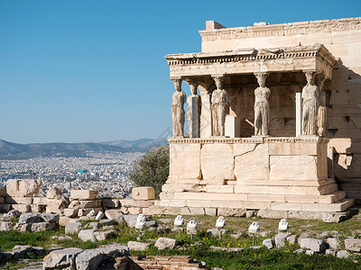 希腊神话亚克洛波利斯与迦勒雅特人合著的埃雷希姆神殿文化白色建筑学蓝色天空古城废墟石头大理石背景