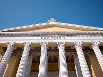 雅典Zappeion厅建筑城市游客首都艺术旅游柱子大厅纪念碑公园背景图片