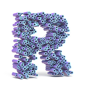 紫色蓝色字体由管 LETTER R 3 制成圆柱塑料图形粒子技术元素线条插图管道圆圈背景图片