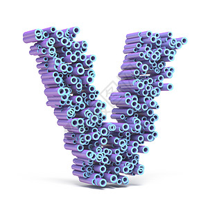 紫色蓝色字体由管 LETTER V 3 制成粉碎管道插图白色技术粒子线条图形元素圆柱背景图片