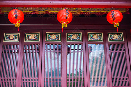 中国传统建筑门 带绿灯笼子背景图片
