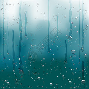 恒温恒湿恒氧雨水流下蓝底的蓝色背景插画