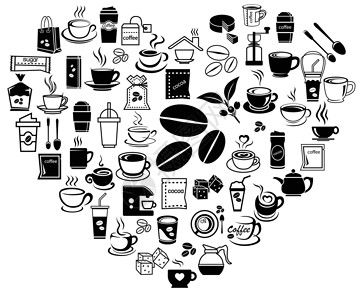 心形咖啡心心咖啡咖啡图标集插画