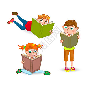 站着看书的女孩儿童感兴趣地阅读了这本书插画