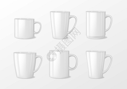瓷杯子逼真的空白白色咖啡杯带手柄 用于分离的茶矢量模板样机的杯瓷 它制作图案矢量早餐的现实茶杯插画