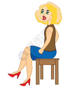 妇女坐在椅子上裙子背景凳子绝缘家具女士白色插图背景图片