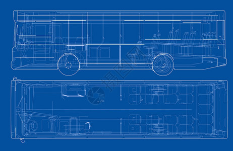 公交车路线概念城市公交车  3 的矢量渲染旅游乘客汽车学校游客运输服务机器蓝图驾驶插画