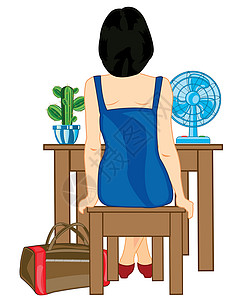 桌子上的女孩家具白色凳子呼吸机绝缘椅子插图背景背景图片