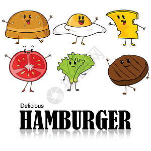 牛肉包子汉堡漫画插画