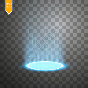 神奇的幻想门户 未来传送 灯光效果 夜景的蓝色蜡烛光线与透明背景上的火花 讲台的空光效果 迪斯科俱乐部舞池宇宙漩涡门户网站推介会背景图片