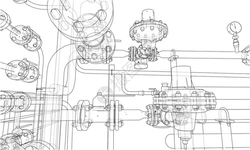 管道图素描工业设备 韦克托机械化学品3d植物绘画配件零件力量草图阀门插画