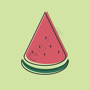 在 websit 的绿色背景上隔离的西瓜矢量线图标快乐种子饮食阴影水果营养手绘蔬菜食物果汁背景图片