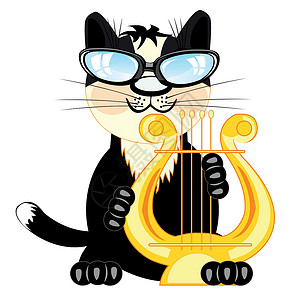 音乐家哈咪猫带里拉的猫音乐家插画