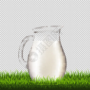 水罐与草边框透明背景草本植物牛奶区系农场食物瓶子插图产品农田早餐背景图片