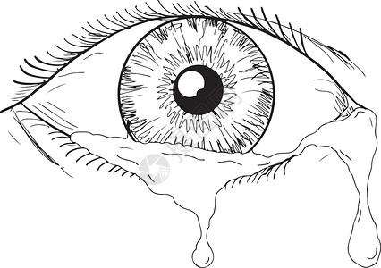 眼睑下垂人类眼哭泣泪水流动的绘画设计图片