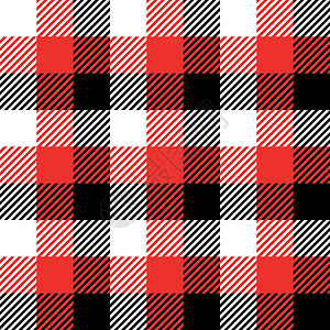 黑色绒布红 白和黑的Lumberjawh格形图案 无缝矢量图案 简单老式纺织品设计插画