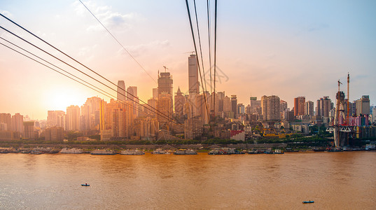中国日落时 重庆市与长江城背景图片