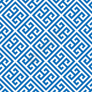 迷宫式图案设计蓝色和白色的希腊键无缝图案背景 复古和复古的抽象装饰设计 它制作图案的简单平面矢量图墙纸织物工艺横幅派对卡片包装小册子时尚海报插画