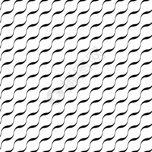 波浪几何图案抽象的无缝模式与黑色波浪在白色背景上的对角线排列 简单的平面几何矢量图制作图案织物风格打印装饰创造力波纹纺织品插图曲线条纹插画