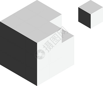 解决方案设计元素概念  3D 立方体块 最后一块在外面 它制作图案矢量阴影技术立方体植物盒子灰色白色反射科学正方形背景图片