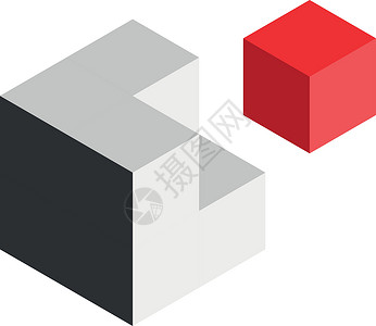 解决方案设计元素概念  3D 立方体块 外面有最后一块红色 它制作图案矢量灰色团体艺术阴影技术正方形盒子商业插图反射背景图片