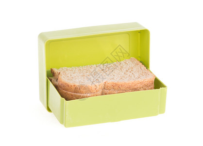 面包盒孤立的简单旧午餐盒时间食物孩子小吃塑料教育午休绿色健康面包背景