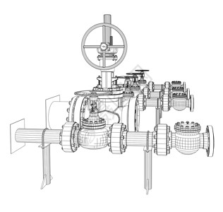 线框工业阀门管子金属黑色植物配件压力3d力量软管工厂背景图片