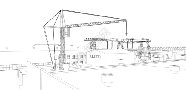 建造图工厦大纲城市建筑学3d工程工业场景工厂框架黑色蓝图背景