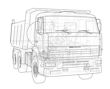 垃圾车  3d 它制作图案建造工作小费货车工业草稿倾倒商业蓝图汽车背景图片