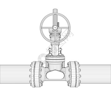 工业阀门  3d 它制作图案草图绘画螺栓技术金属工程工厂黑色龙头白色背景图片