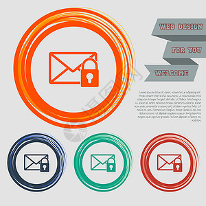 下载按钮设计在您的网站的红色蓝色绿色橙色按钮上的秘密邮件图标和带有空格文本的设计 韦克托设计图片