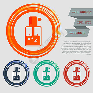 化妆品网站在您的网站的红色蓝色绿色橙色按钮上的香水图标和带有空格文本的设计 韦克托插画