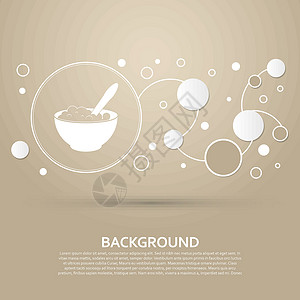 孩子趴在粥碗上棕色背景上的粥图标 具有优雅的风格和现代设计信息图表 韦克托设计图片