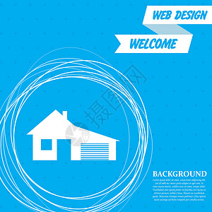 图圆圈在蓝色背景抽象圆圈周围和文字位置上带有车库图标的家居图标 矢量插画