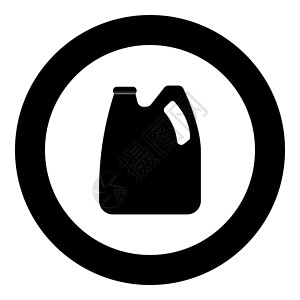 机油润滑油圆环中带有引擎机油和燃料图标的罐头黑色插画