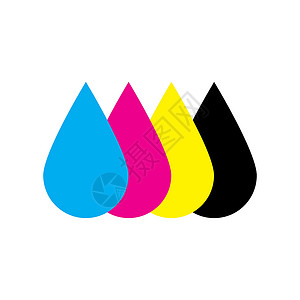 水滴设计CMYK 颜色的墨滴青色洋红色黄色调 打印设计元素主题 它制作图案的简单平面矢量图创造力蓝色喷射工作室厘米设计师商业插图喷墨调色插画