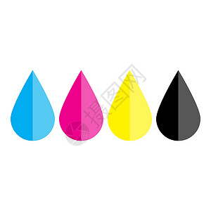 水滴矢量图CMYK 颜色的墨滴青色洋红色黄色调 打印设计元素主题 它制作图案的简单平面矢量图厘米绘画调色板水滴设计师蓝色艺术染料工作室液体插画