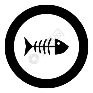 鱼骨架圆形中的鱼塞雷顿黑图标设计图片
