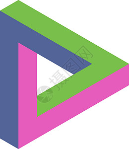 三种颜色的彭罗斯三角形图标 几何 3D 对象光学错觉 它制作图案矢量插图三角形创造力环形标识科学技术蓝色三角诡计插画