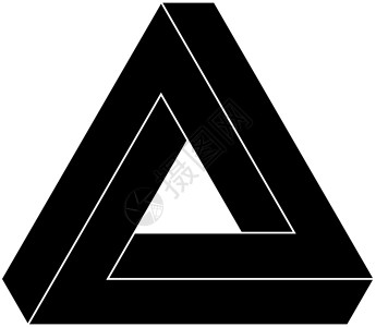 Penrose 三角图标 几何 3D 对象光学幻象 黑色双影矢量插图背景图片