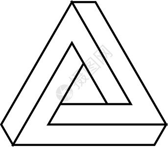 埃舍尔彭罗斯三角形图标 几何 3D 对象光学错觉 它制作图案的黑色轮廓矢量设计图片