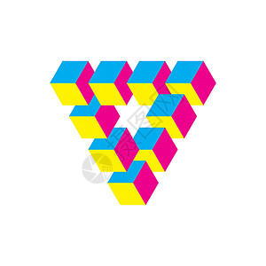 罗斯福岛CMY 颜色的不可能三角形 立方体排列成几何错觉 路透社 它制作图案矢量设计图片
