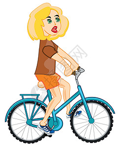 骑自行车的女孩女士方向盘卡通片插图运动运输娱乐竞赛踏板绝缘背景图片