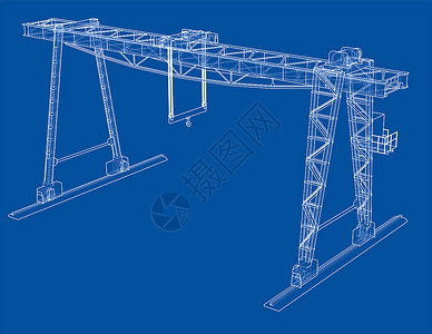龙门吊图纸运输铁轨黑色草图作坊起重机绳索货运蓝图龙门架背景图片