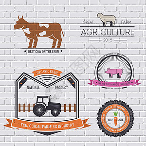 牧场奶源用于您的产品或设计 Web 和移动应用程序的标志元素的农场标签模板 带有文本 矢量图和邮票符号上的细线隔离图标质量边界农业信息奶插画